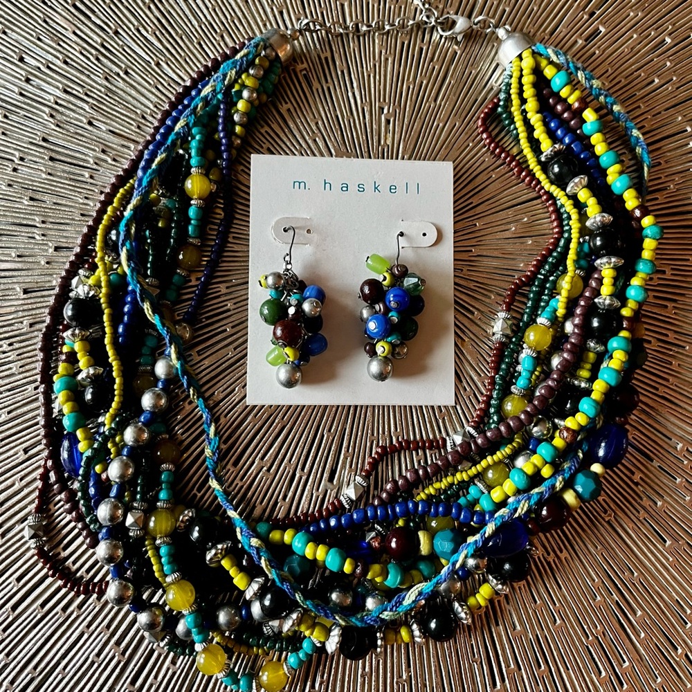 M Haskell beaded adjustable length necklace and earrings set